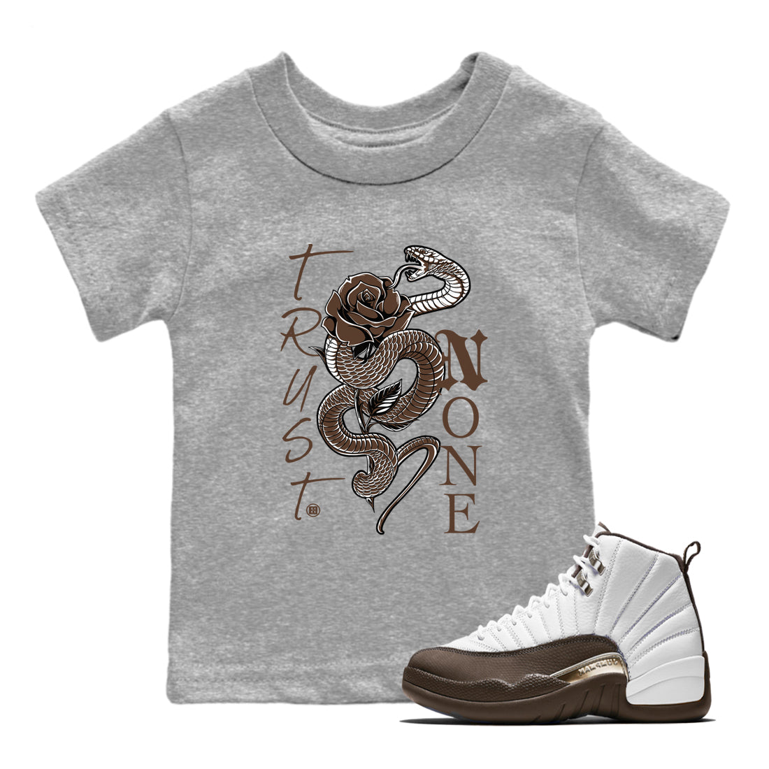 Trust None snkmatch Tees Kids - Air Jordan 12 Baroque Brown
