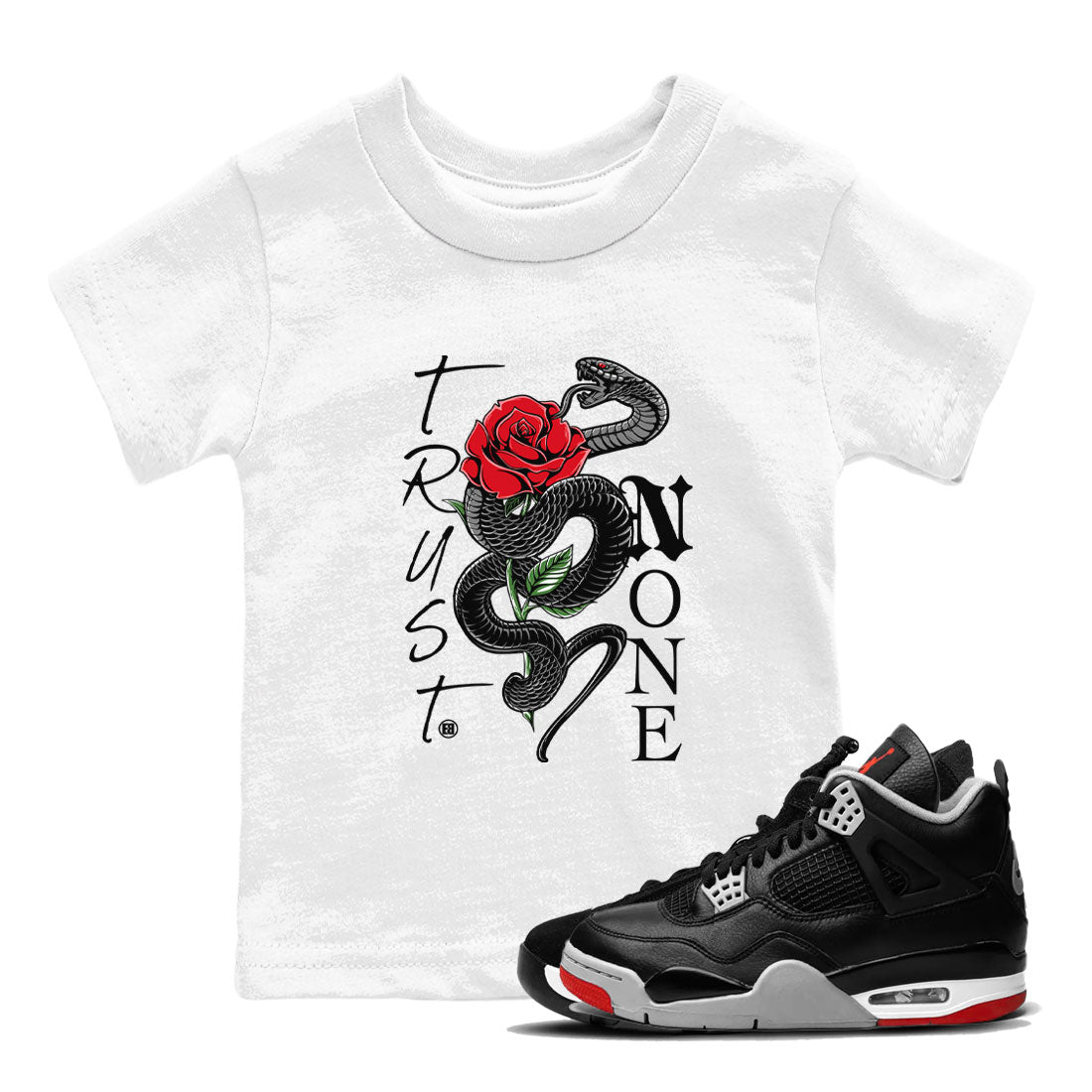 Trust None snkmatch Tees Kids - Air Jordan 4 Bred Reimagined