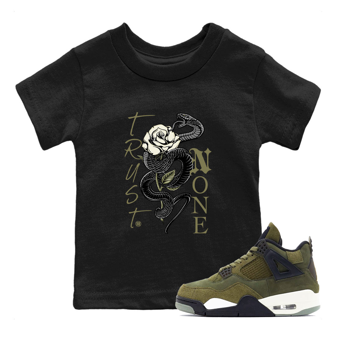 Trust None snkmatch Tee Kids - Air Jordan 4 Medium Olive