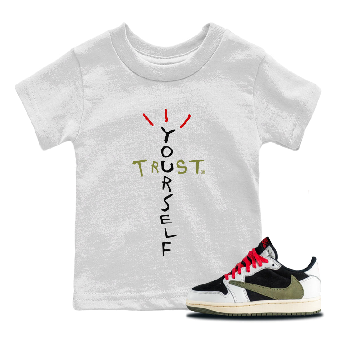Trust Yourself Kids Tops - Air Jordan 1 Travis Scott Olive