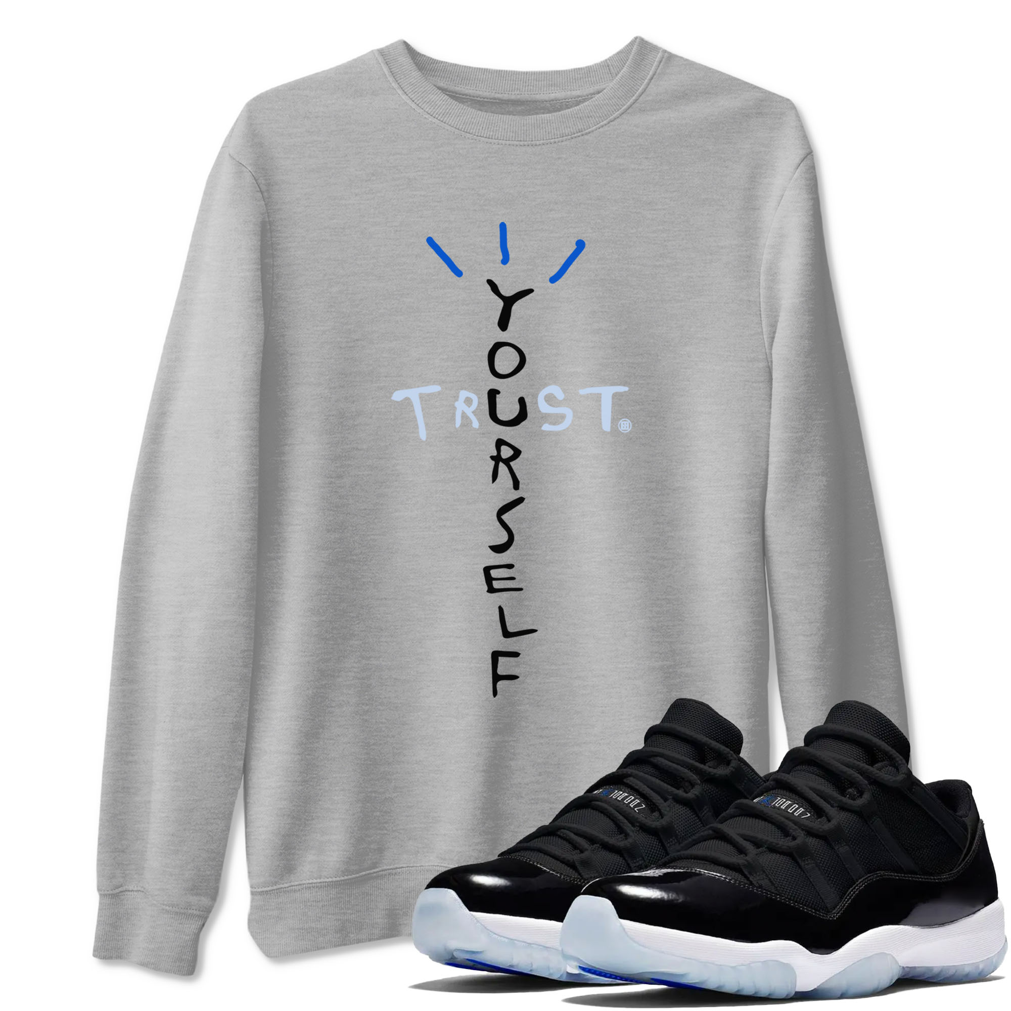 Trust Yourself snkmatch Tees - Air Jordan 11 Black and Varsity Royal