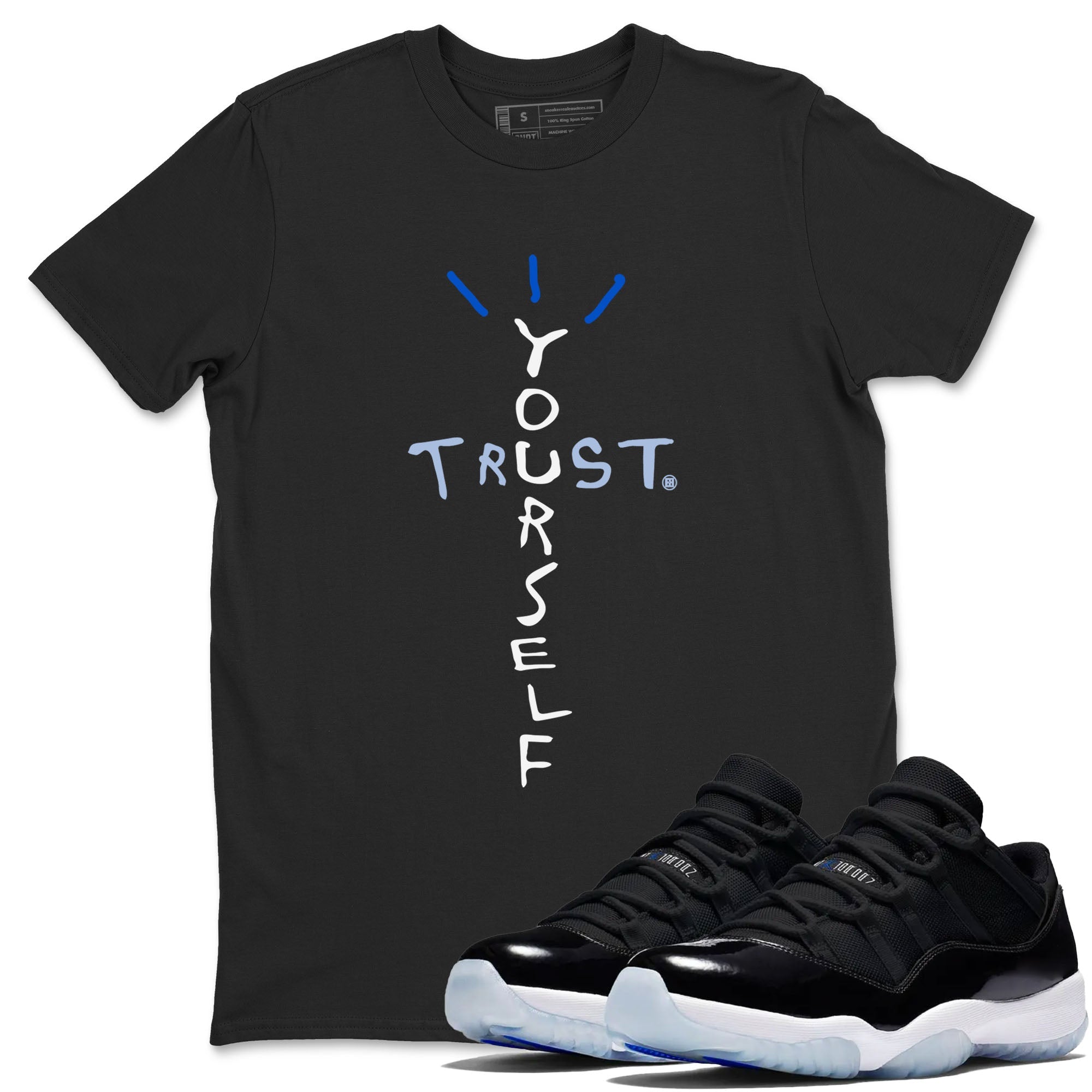 Trust Yourself snkmatch Tees - Air Jordan 11 Black and Varsity Royal