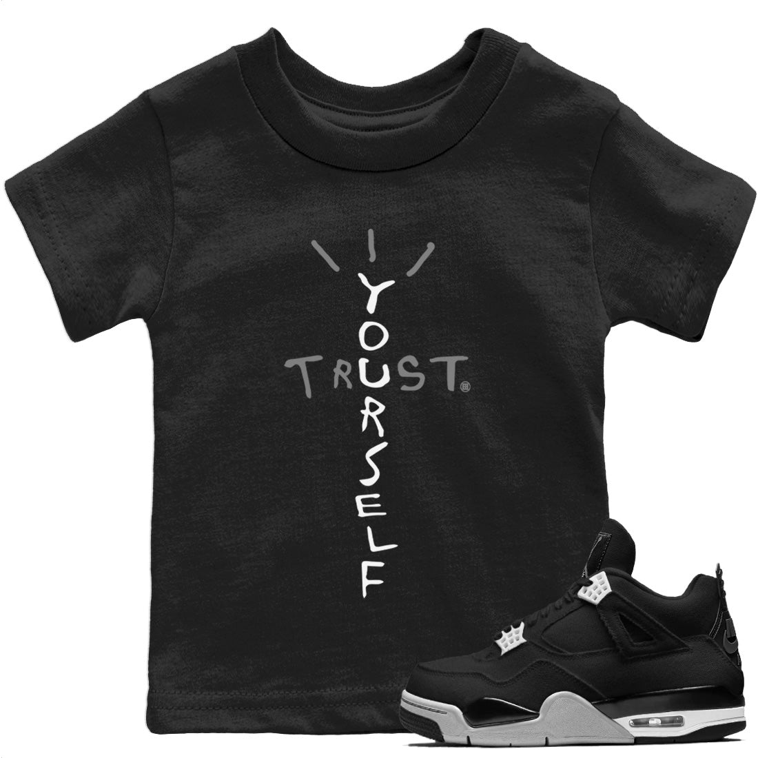 Trust Yourself Kids Tops - Air Jordan 4 Black Canvas