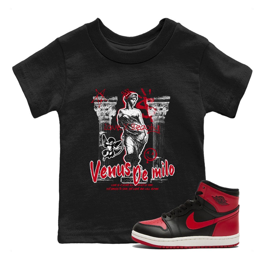 Venus De Milo snkmatch Tees Kids - Air Jordan 1 '85 Bred