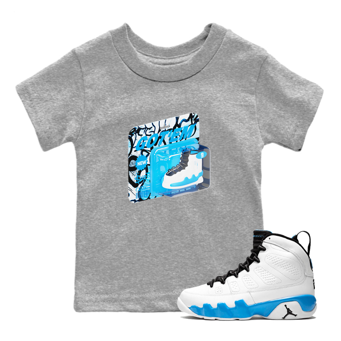 Vintage Toy Packaging snkmatch Tees Kids - Air Jordan 9 Powder Blue