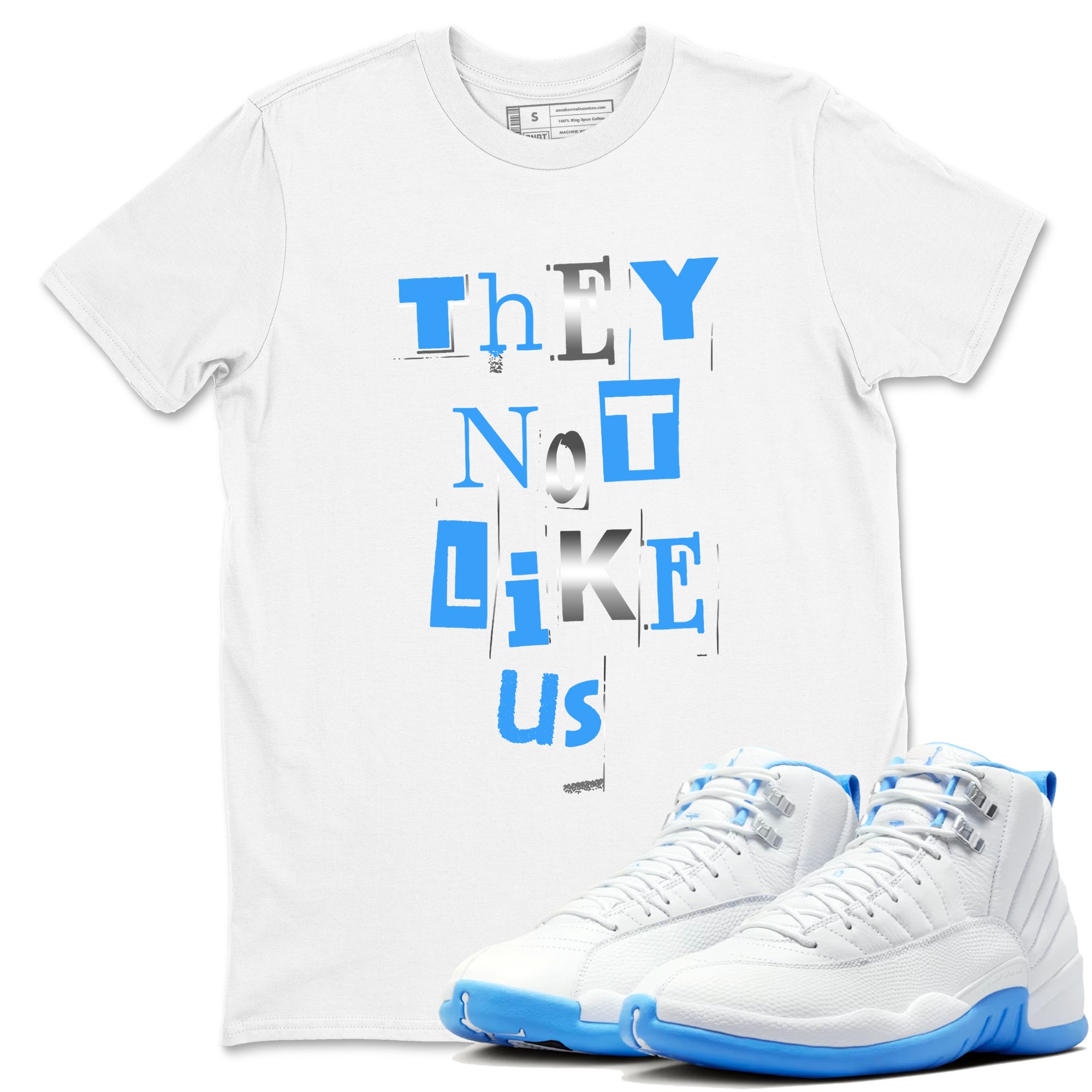Vintage They Not Like Us snkmatch Tees - Air Jordan 12 White and University Blue