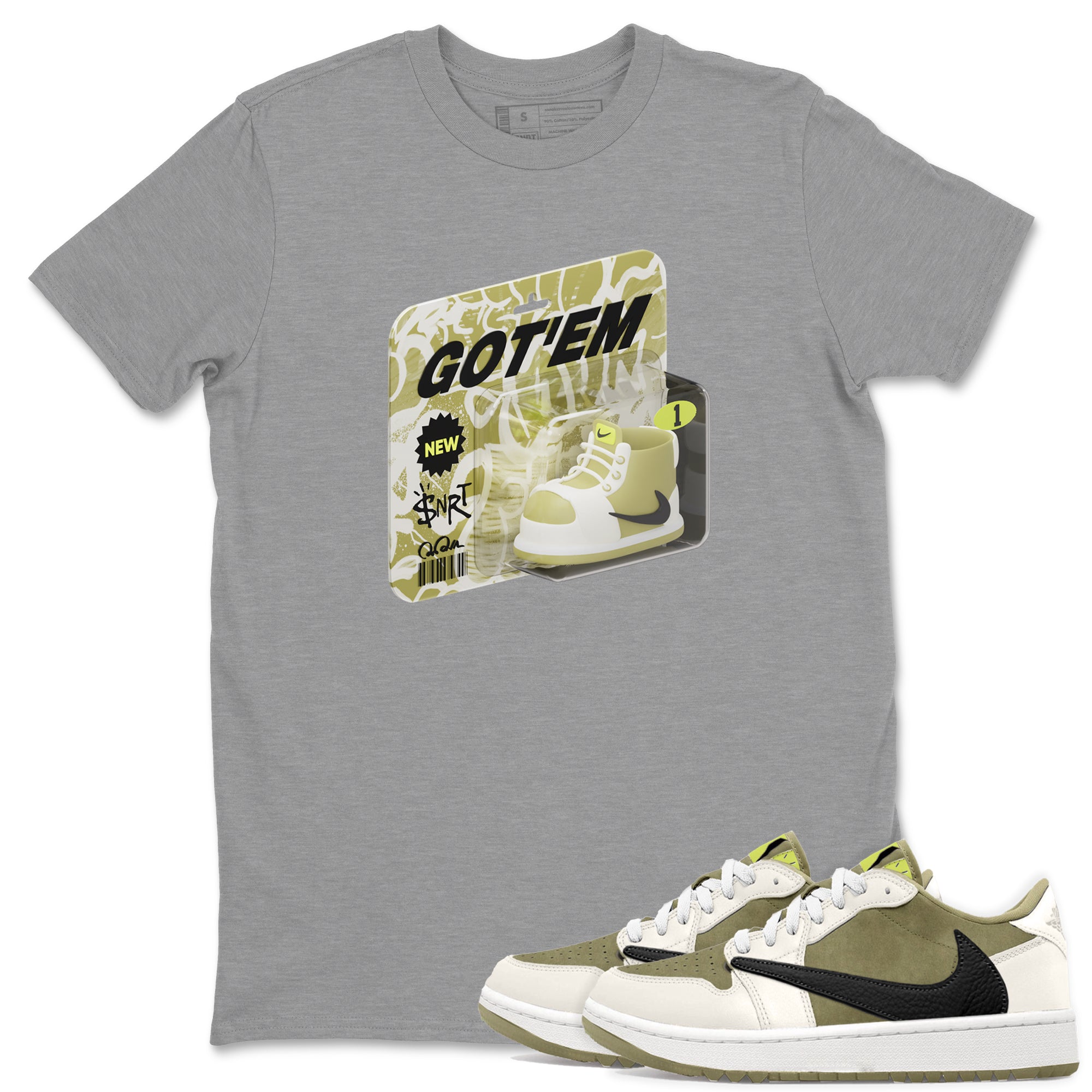 Vintage Toy Packaging snkmatch Tee - Air Jordan 1 Travis Scott Golf Olive
