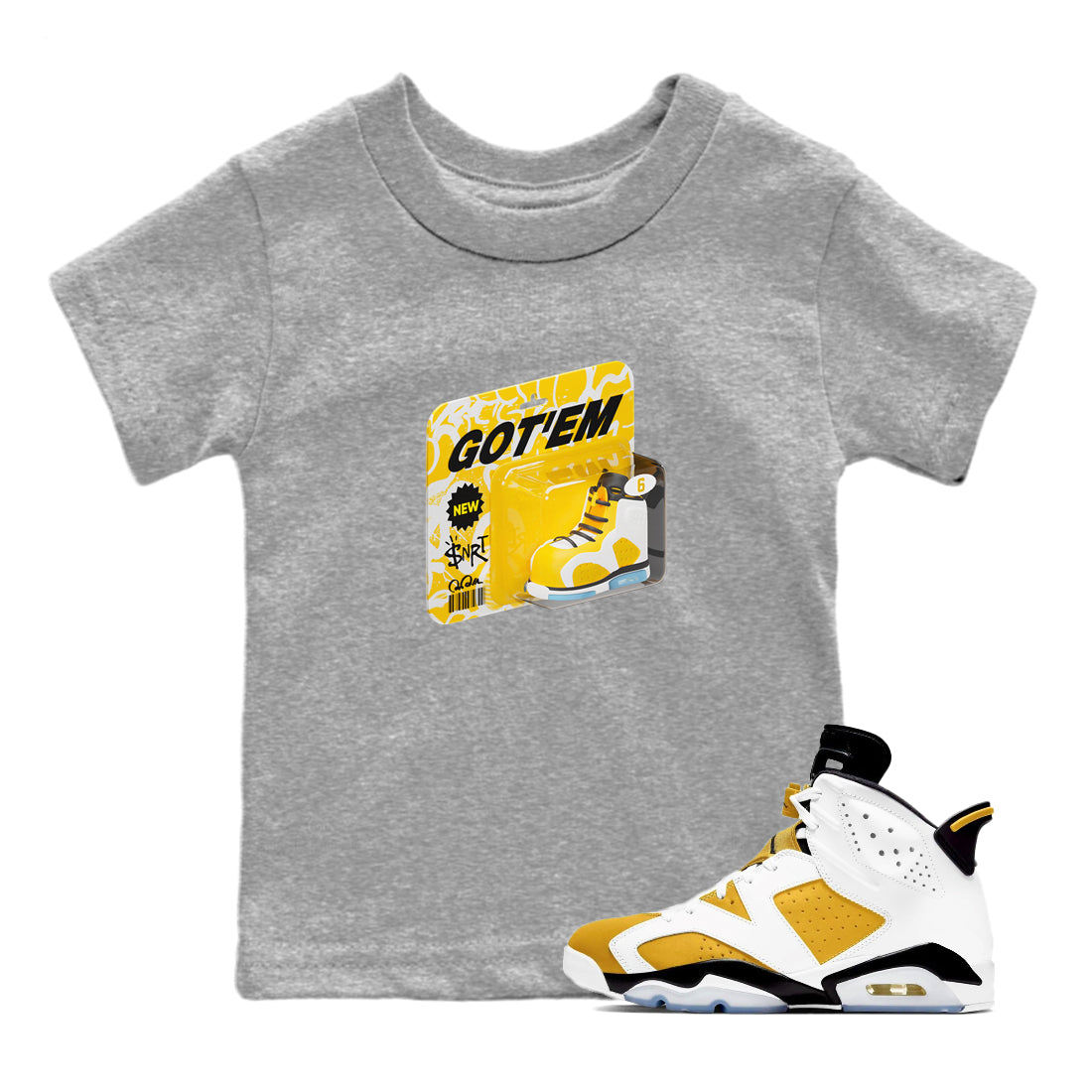 Vintage Toy Packaging snkmatch Tee Kids - Air Jordan 6 Yellow Ochre