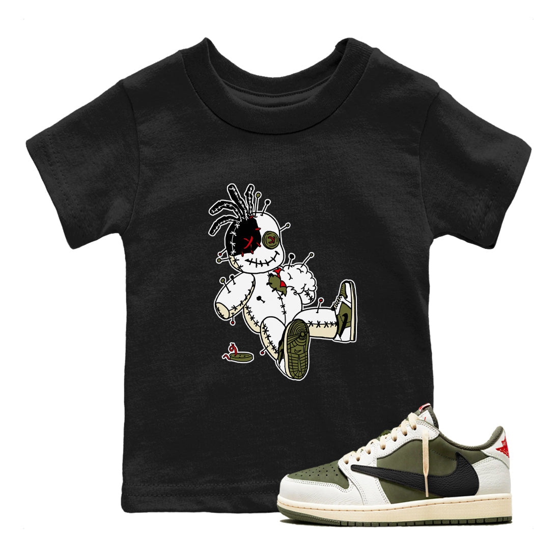 Voodoo Doll snkmatch Tees Kids - Air Jordan 1 Travis Scott Medium Olive