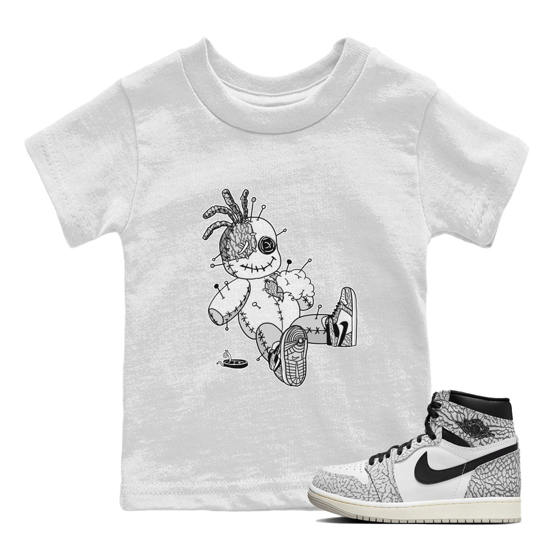 Voodoo Doll Kids Tops - Air Jordan 1 White Cement