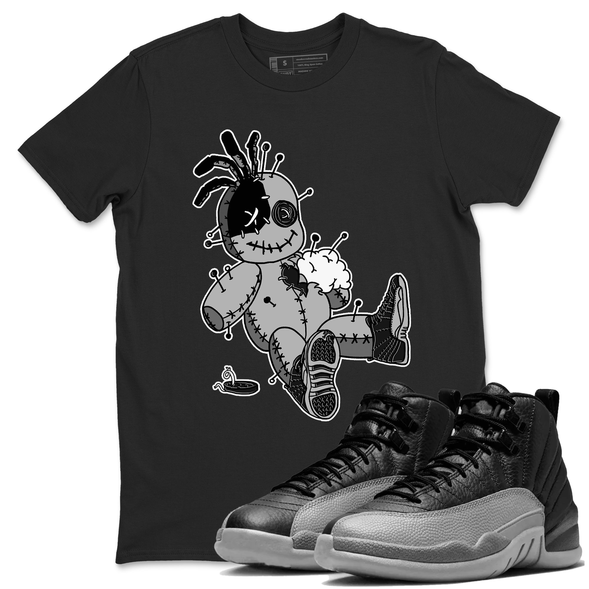 Voodoo Doll snkmatch Tees - Air Jordan 12 Black Wolf Grey