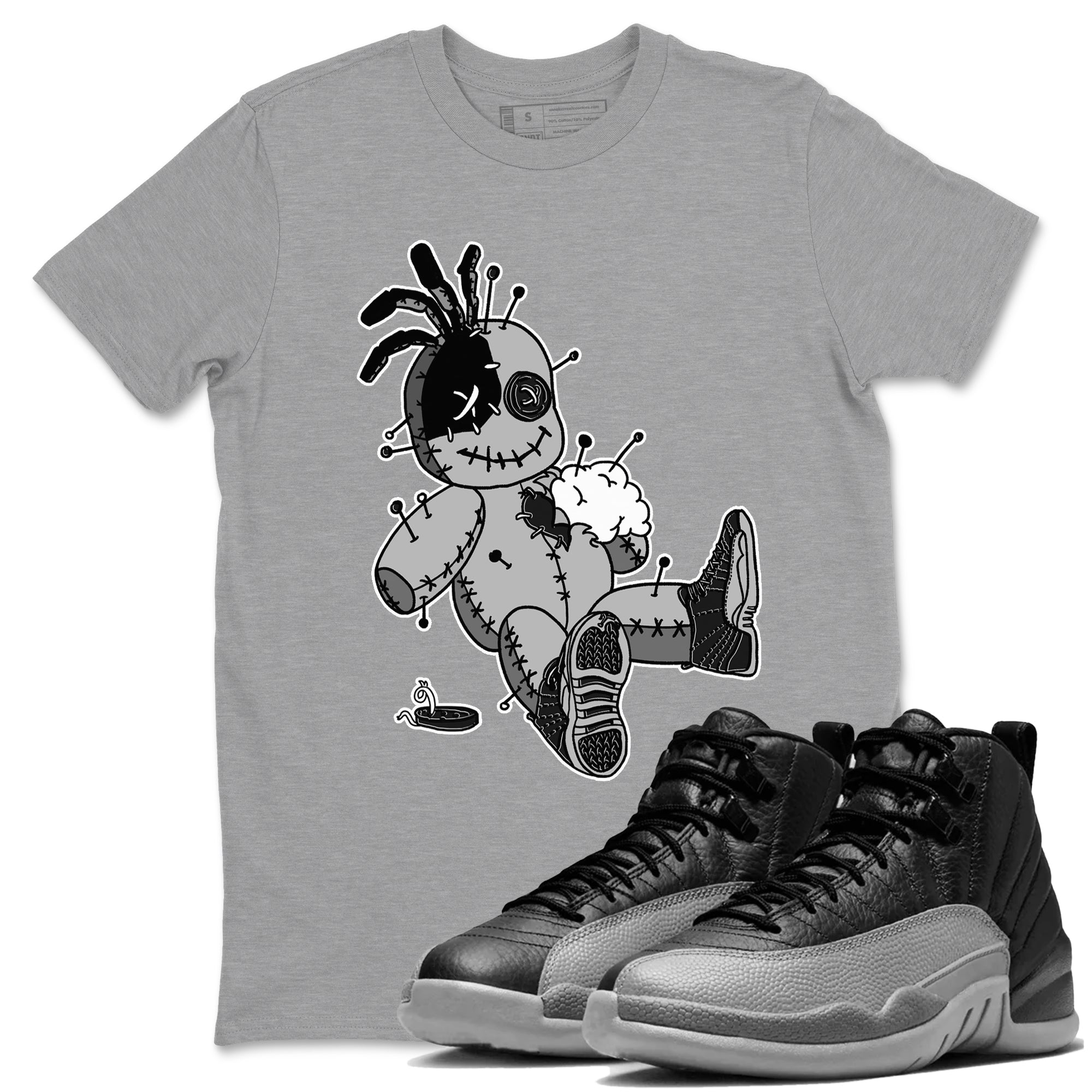 Voodoo Doll snkmatch Tees - Air Jordan 12 Black Wolf Grey