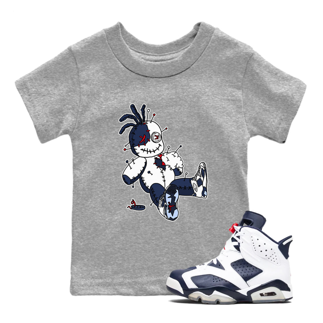 Voodoo Doll snkmatch Tees Kids - Air Jordan 6 White And Midnight Navy