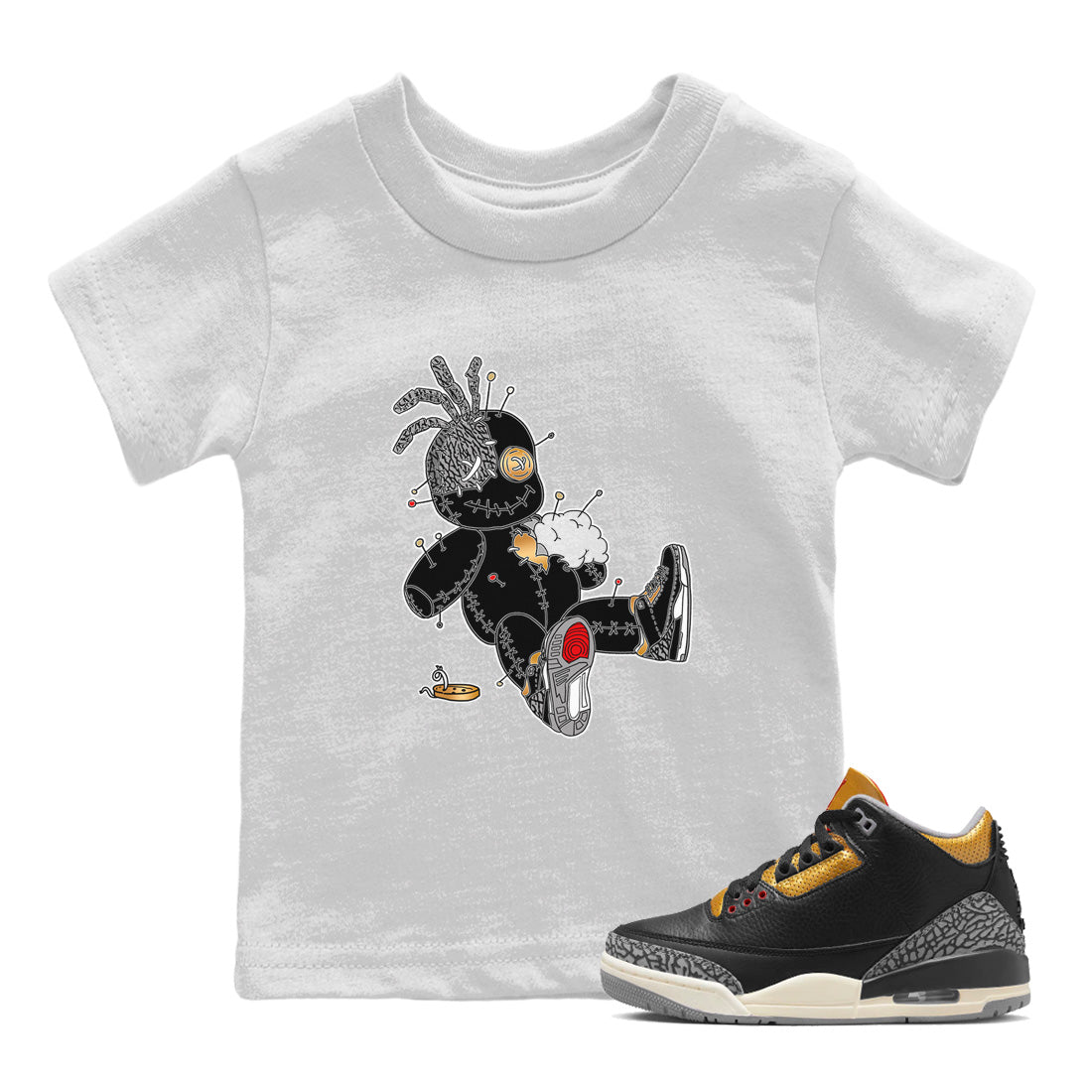 Voodoo Doll Kids Tops - Air Jordan 3 Black Gold