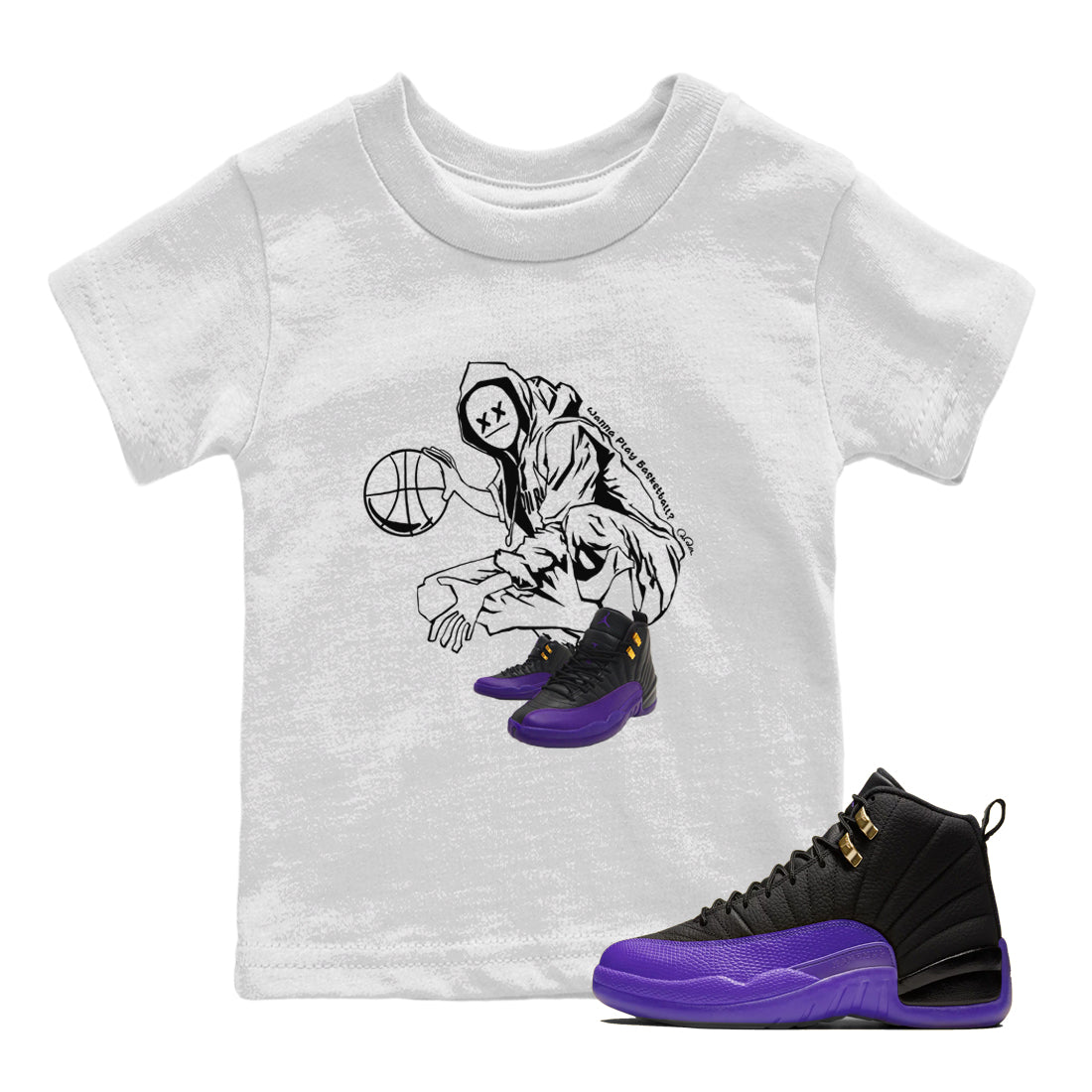 Wanna Play Basketball snkmatch Tee Kids - Air Jordan 12 Field Purple