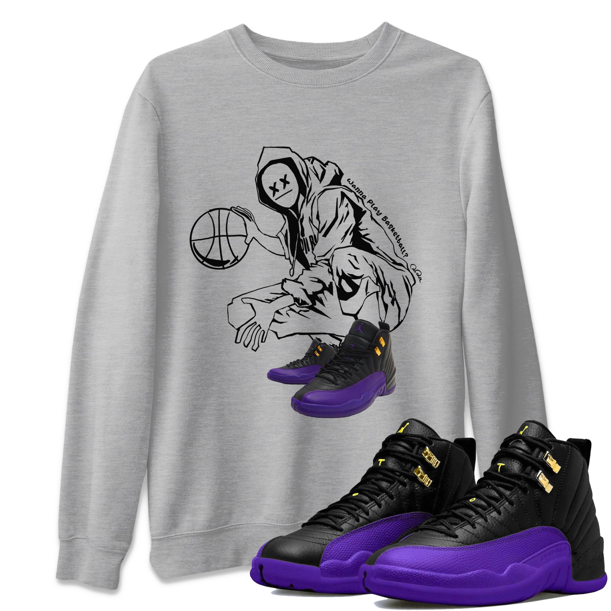 Wanna Play Basketball snkmatch Tee - Air Jordan 12 Field Purple