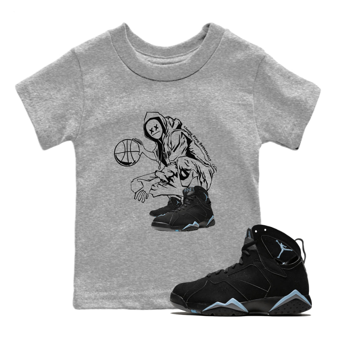 Wanna Play Basketball snkmatch Tee Kids - Air Jordan 7 Chambray