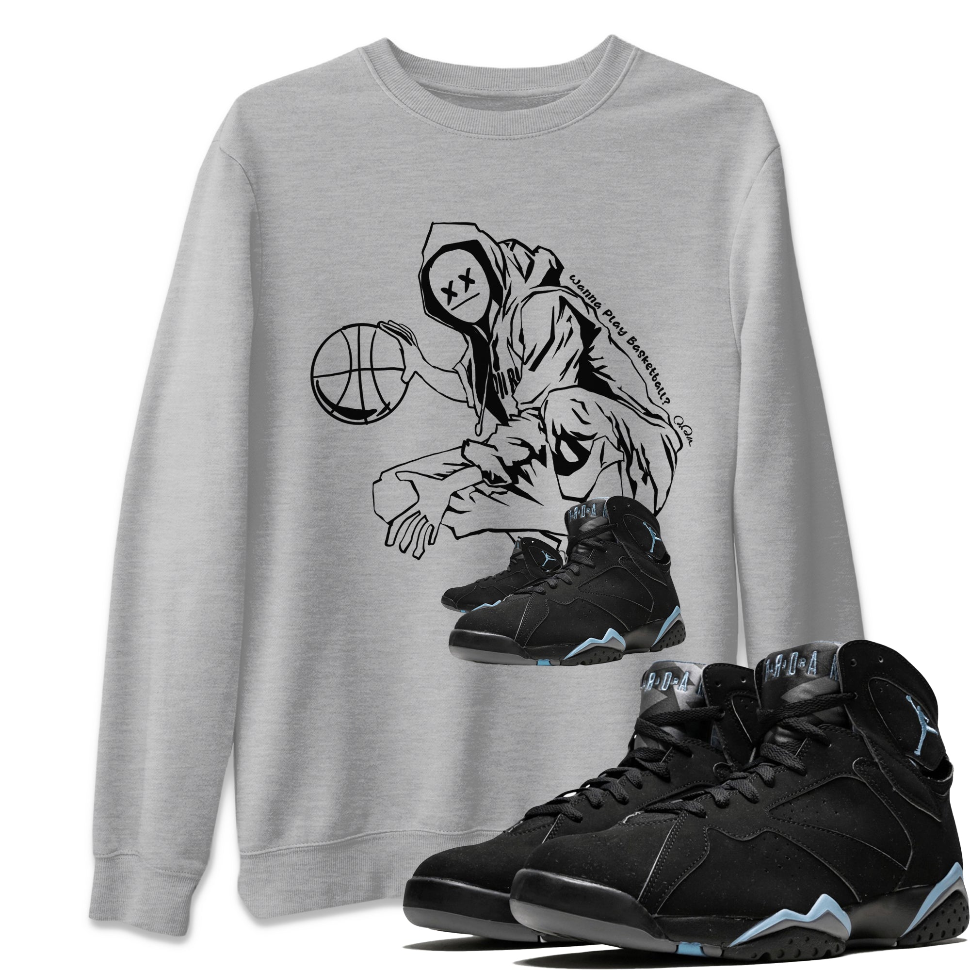 Wanna Play Basketball snkmatch Tee - Air Jordan 7 Chambray