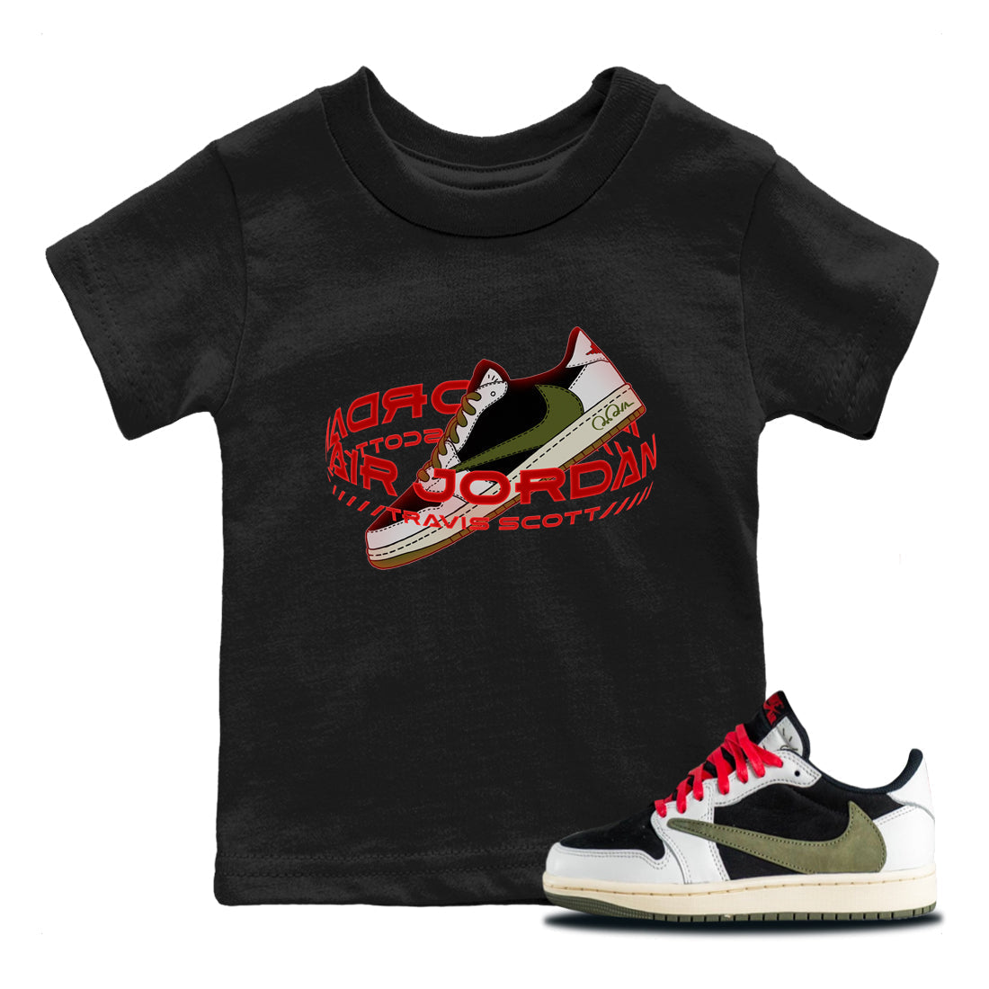 Warping Space Kids Tops - Air Jordan 1 Travis Scott Olive