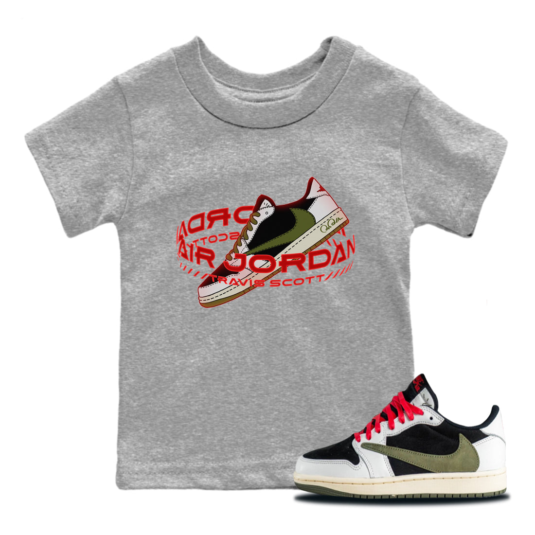 Warping Space Kids Tops - Air Jordan 1 Travis Scott Olive