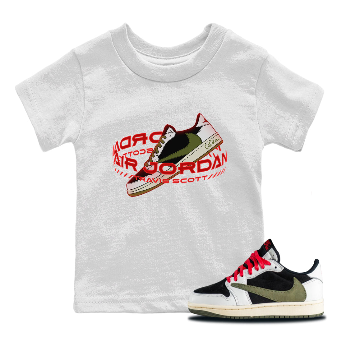 Warping Space Kids Tops - Air Jordan 1 Travis Scott Olive