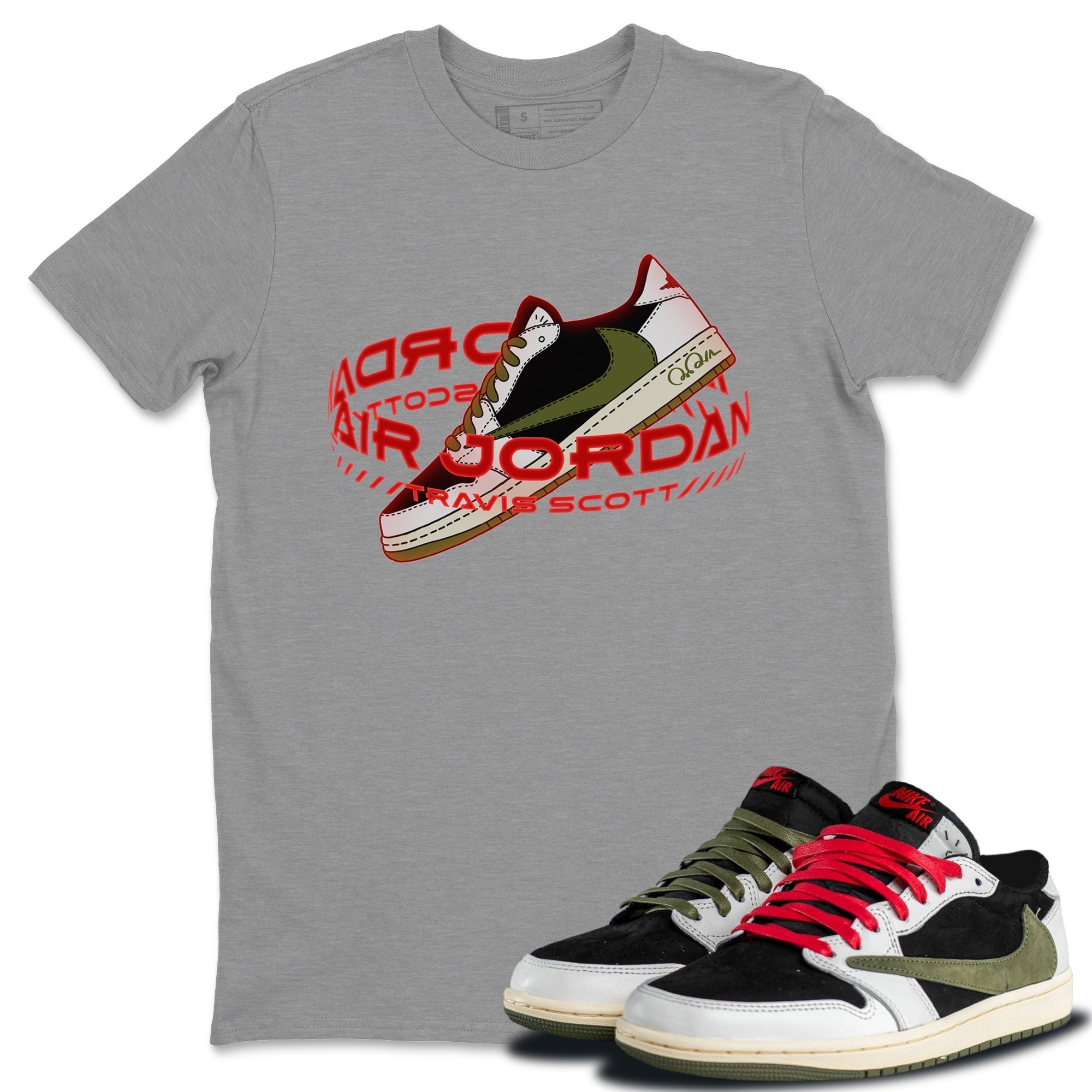 Warping Space Unisex Tops - Air Jordan 1 Travis Scott Olive
