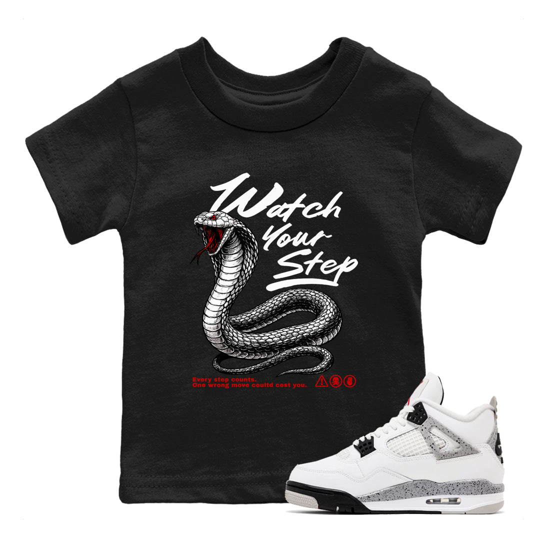 Watch Your Step snkmatch Tees Kids - Air Jordan 4 White Cement