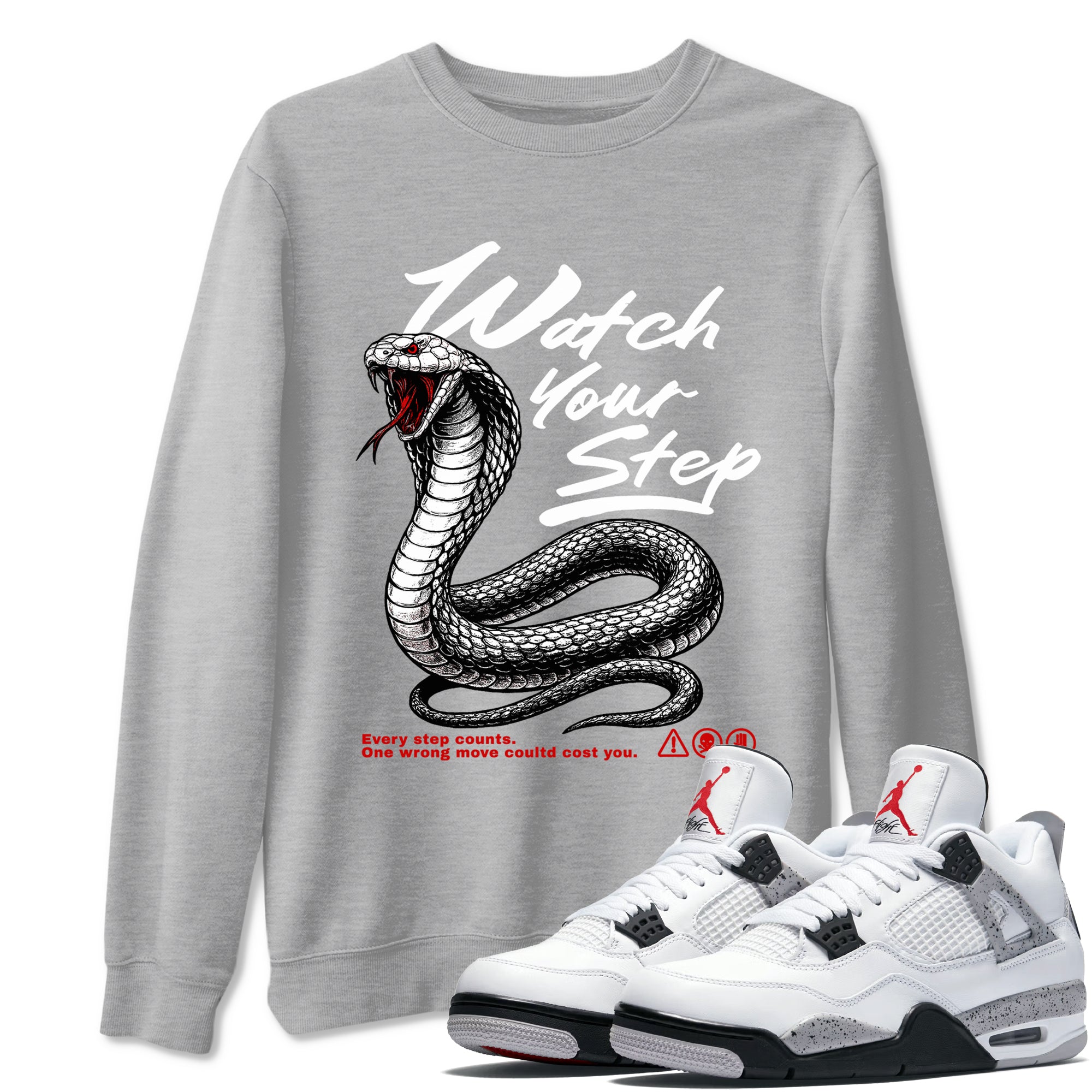 Watch Your Step snkmatch Tees - Air Jordan 4 White Cement