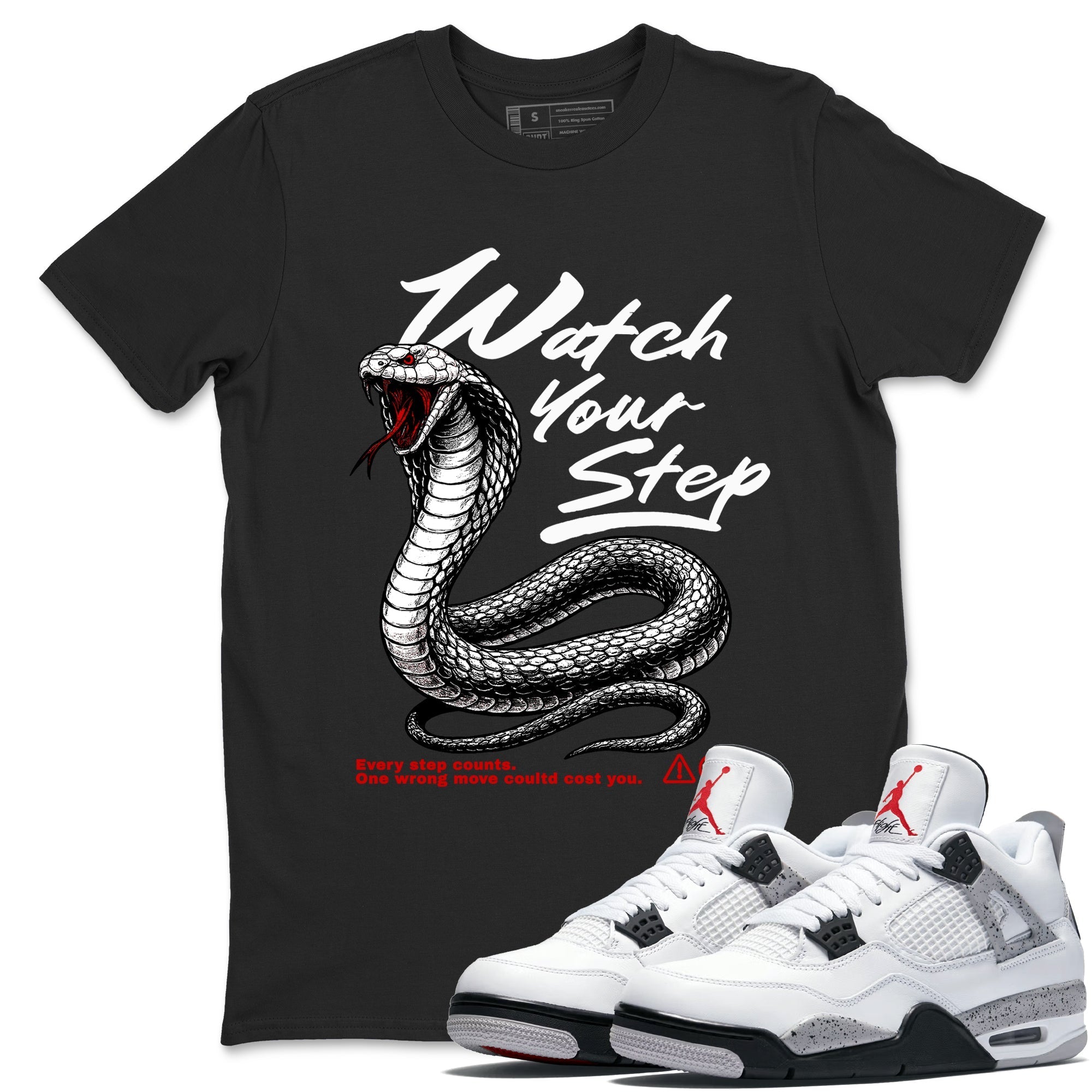 Watch Your Step snkmatch Tees - Air Jordan 4 White Cement