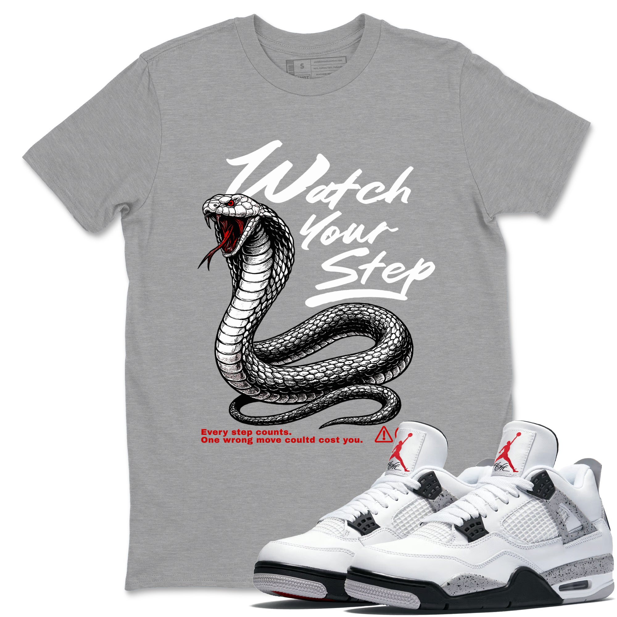 Watch Your Step snkmatch Tees - Air Jordan 4 White Cement