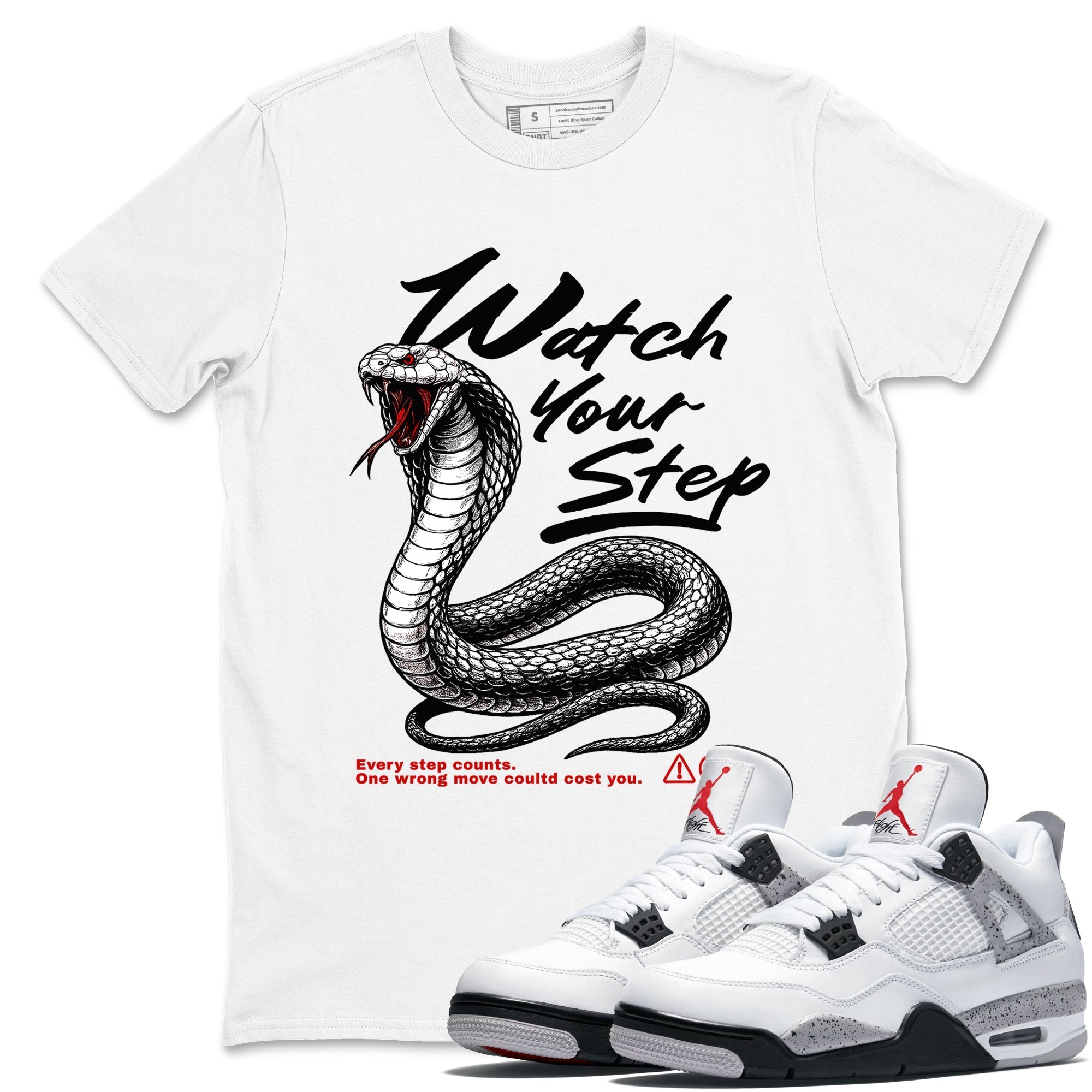Watch Your Step snkmatch Tees - Air Jordan 4 White Cement