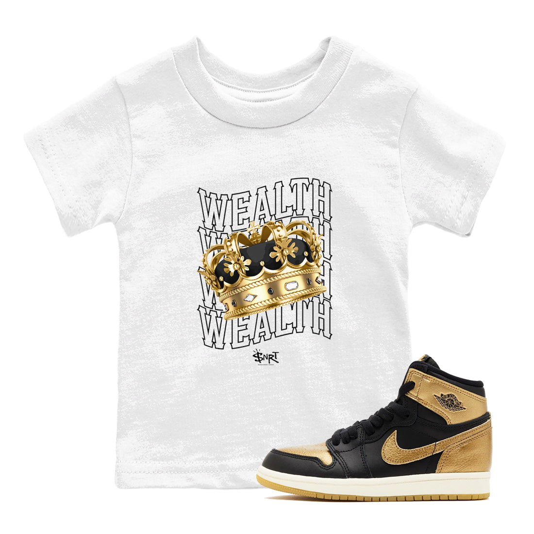 Wealth snkmatch Tees Kids - Air Jordan 1 Black Metallic Gold
