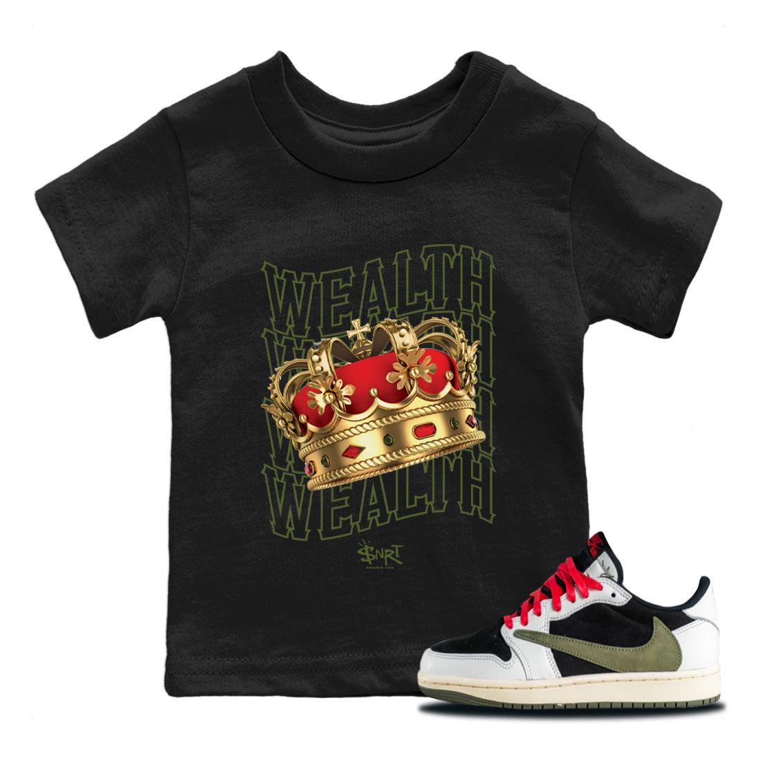 Wealth Kids Tops - Air Jordan 1 Travis Scott Olive