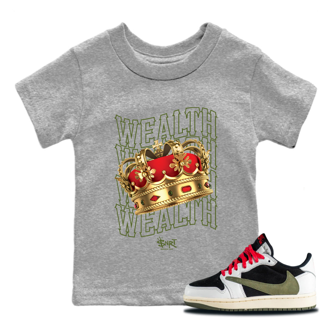 Wealth Kids Tops - Air Jordan 1 Travis Scott Olive
