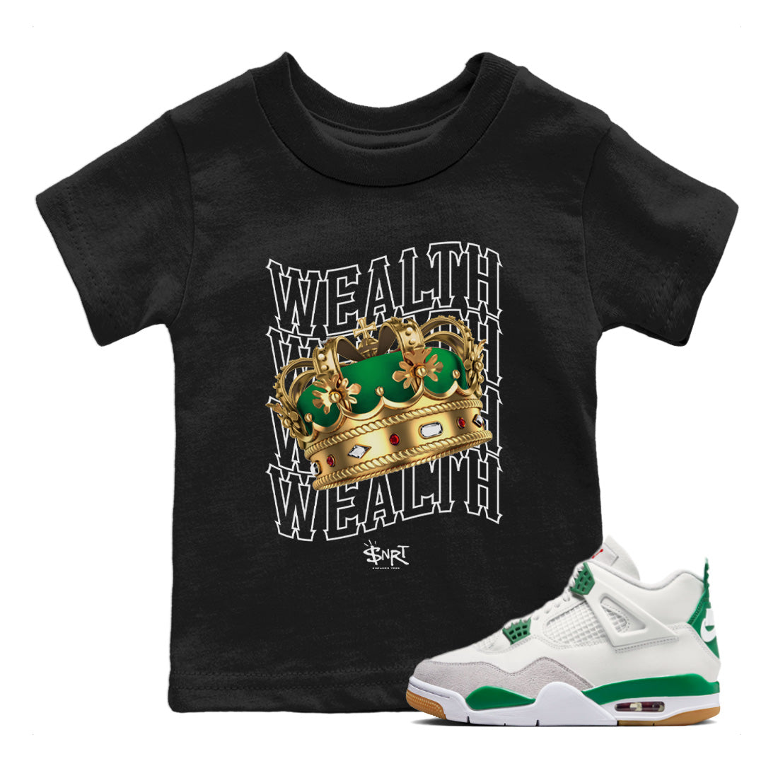 Wealth Kids Tops - Air Jordan 4 Pine Green
