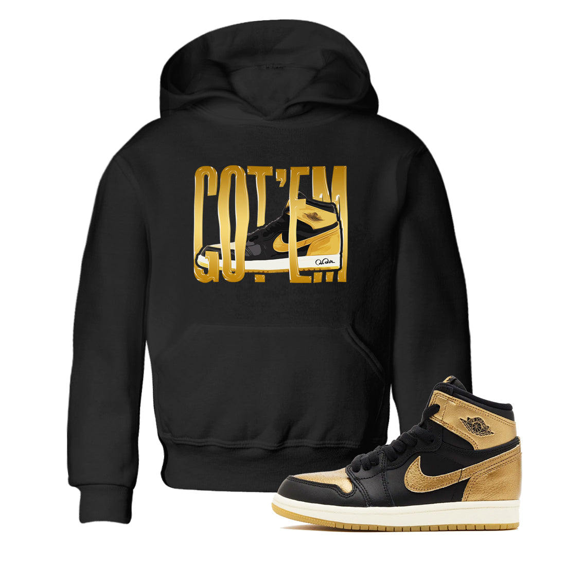 Wigggling Gotem snkmatch Tees Kids - Air Jordan 1 Black Metallic Gold