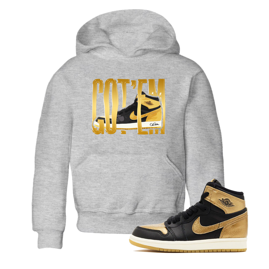 Wigggling Gotem snkmatch Tees Kids - Air Jordan 1 Black Metallic Gold