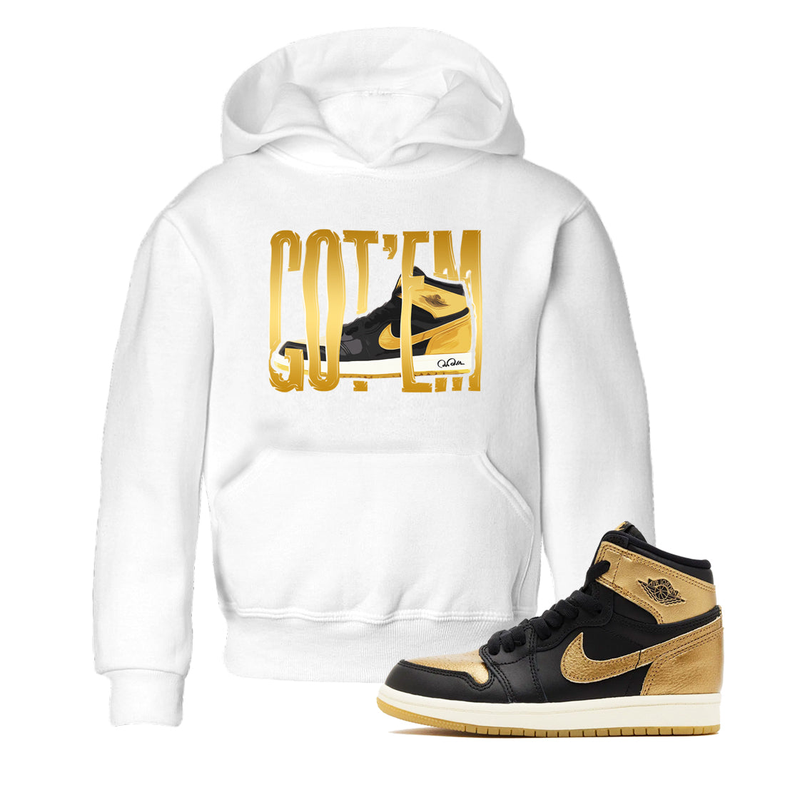 Wigggling Gotem snkmatch Tees Kids - Air Jordan 1 Black Metallic Gold
