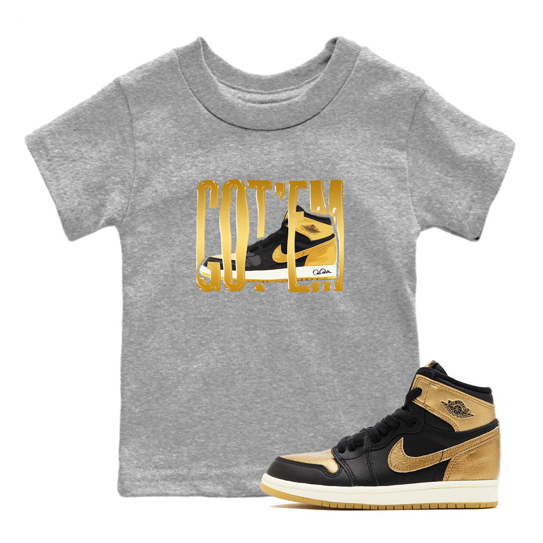 Wigggling Gotem snkmatch Tees Kids - Air Jordan 1 Black Metallic Gold