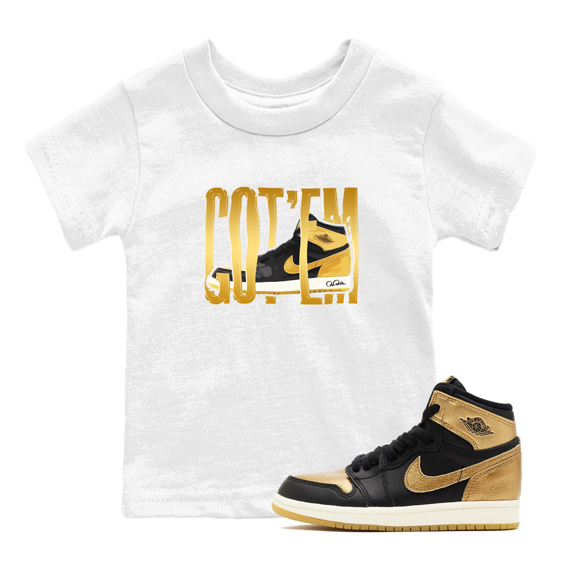 Wigggling Gotem snkmatch Tees Kids - Air Jordan 1 Black Metallic Gold