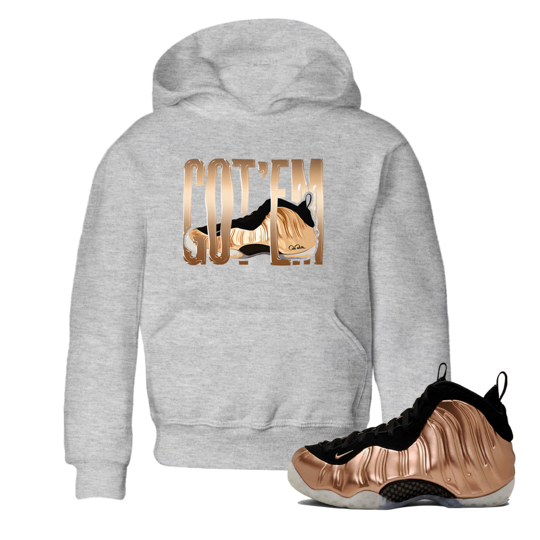 Wiggling Gotem snkmatch Tees Kids - Air Foamposite One Metallic Copper