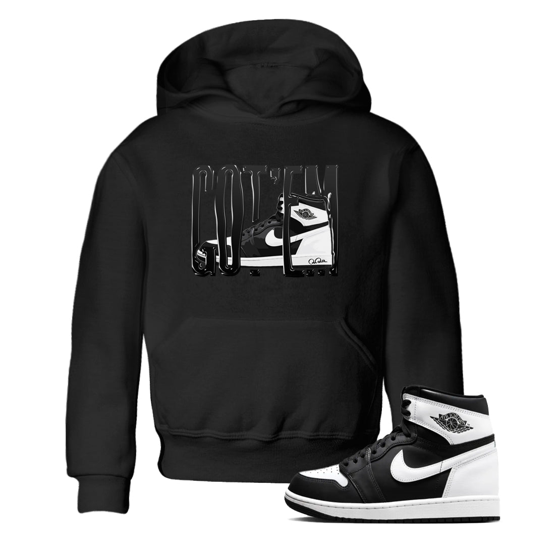 Wiggling Gotem snkmatch Tees Kids - Air Jordan 1 Black White
