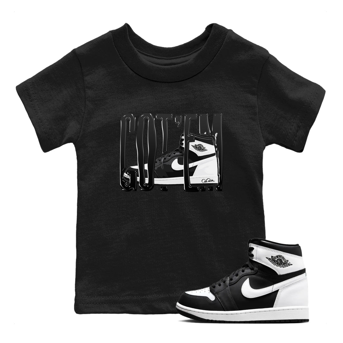 Wiggling Gotem snkmatch Tees Kids - Air Jordan 1 Black White