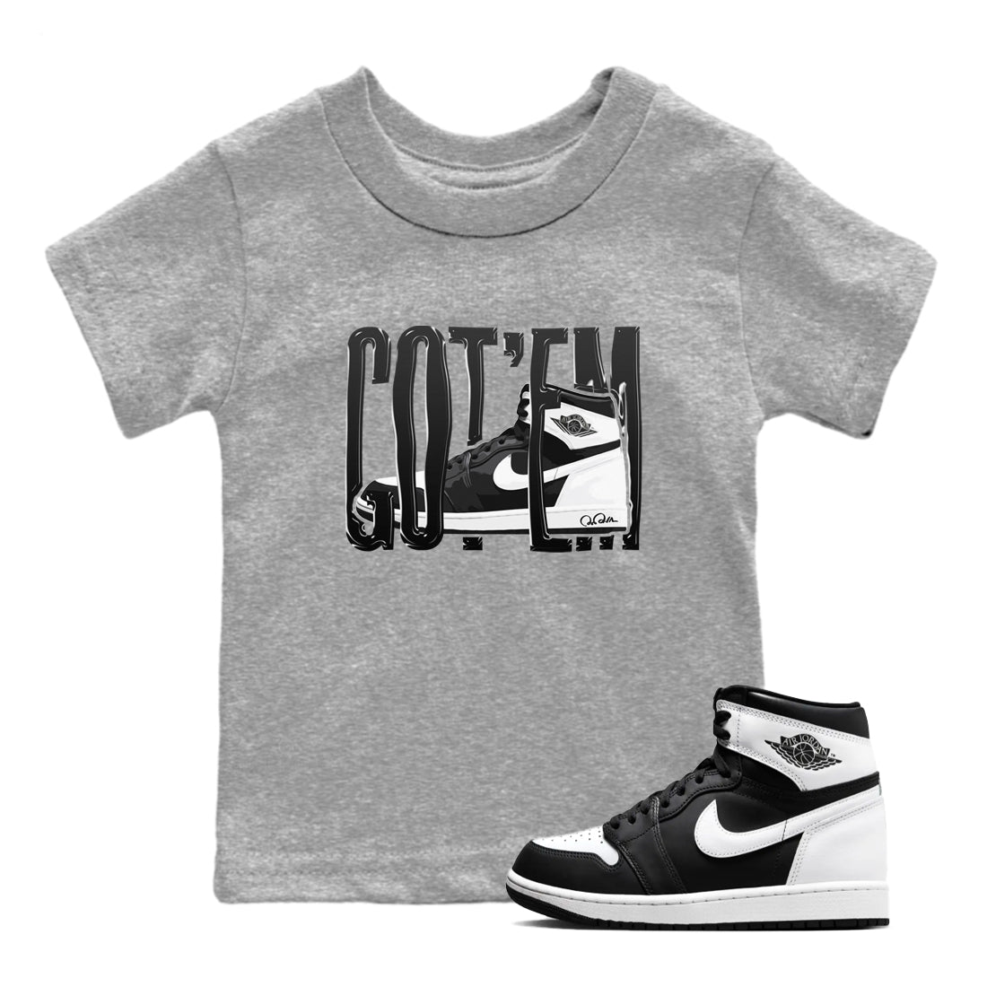 Wiggling Gotem snkmatch Tees Kids - Air Jordan 1 Black White