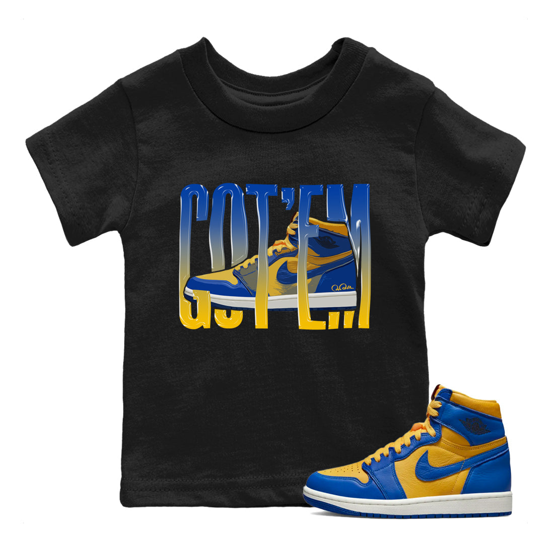 Wiggling Gotem Kids Tops - Air Jordan 1 Game Royal Varsity Maize