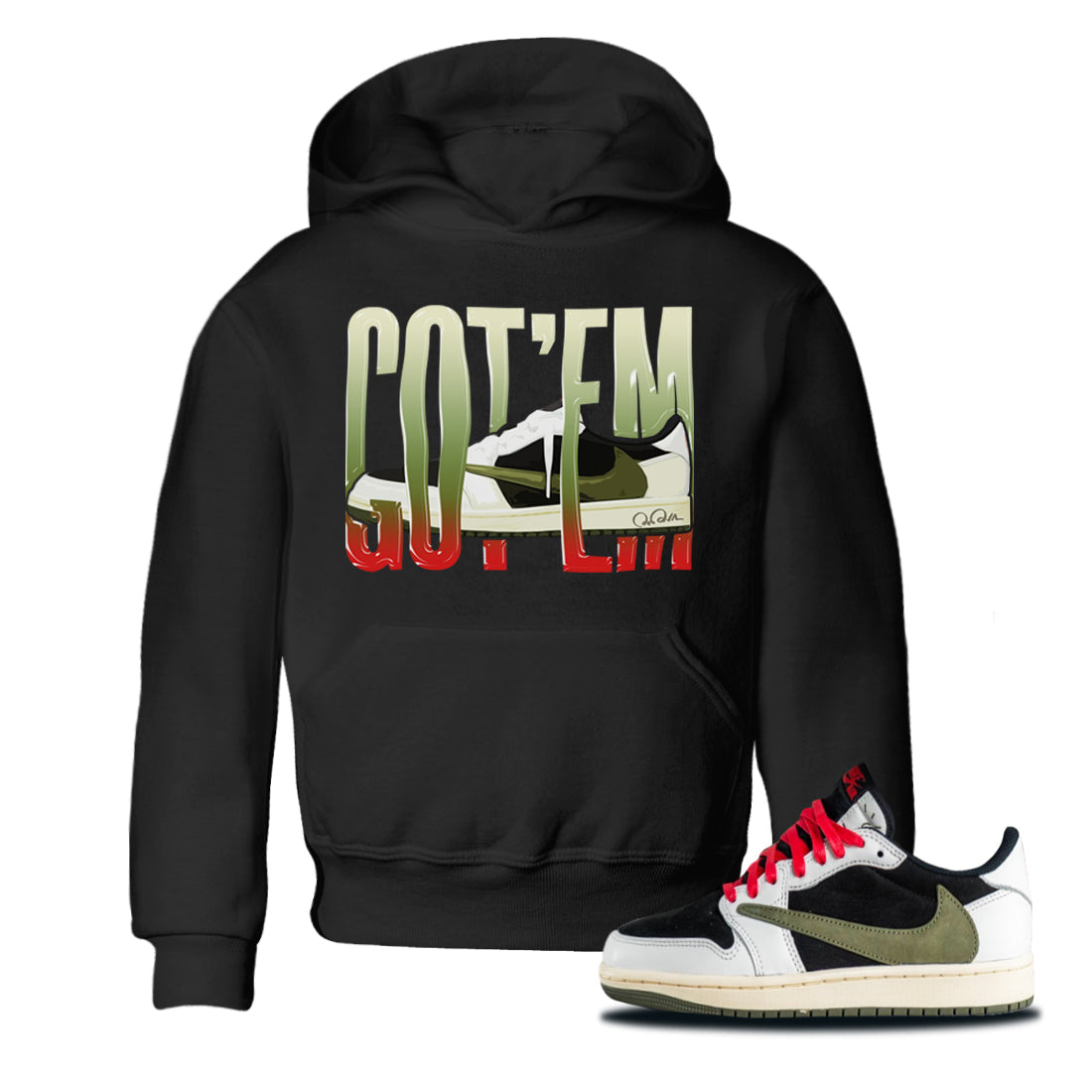 Wiggling Gotem Kids Tops - Air Jordan 1 Travis Scott Olive