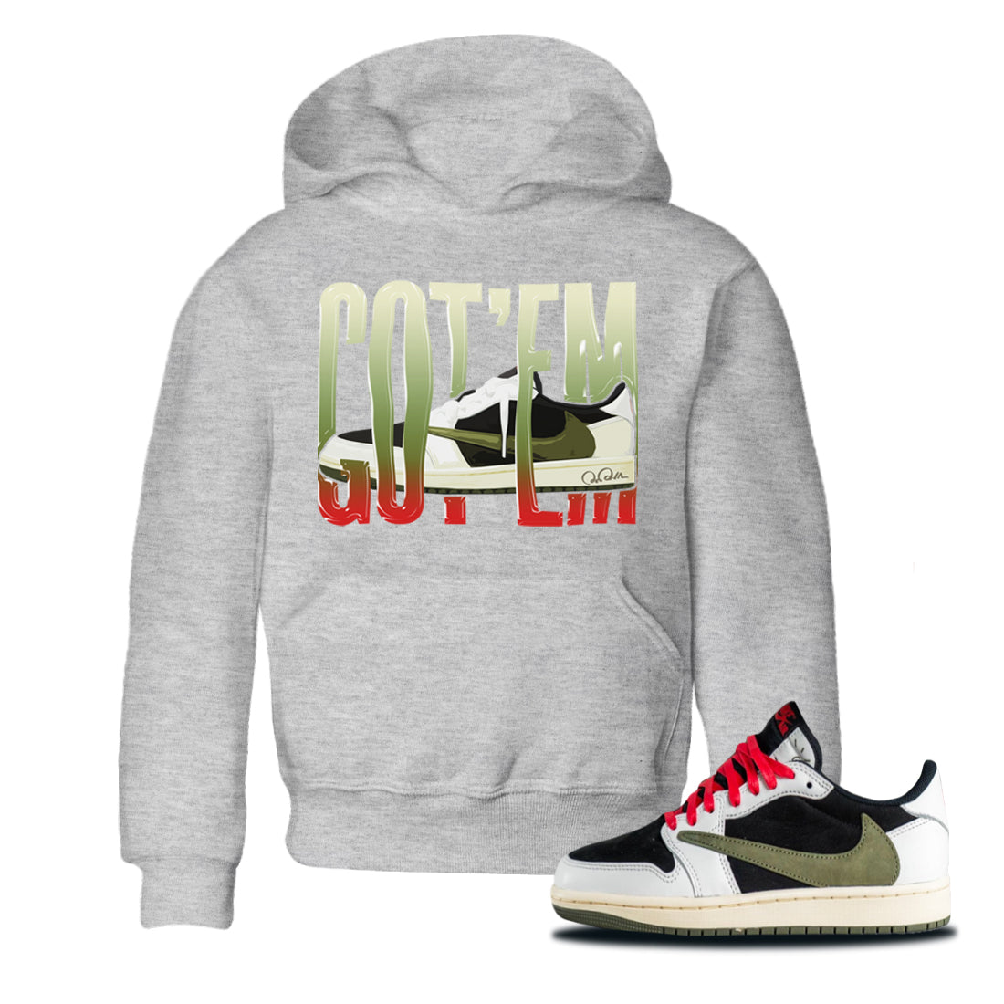 Wiggling Gotem Kids Tops - Air Jordan 1 Travis Scott Olive