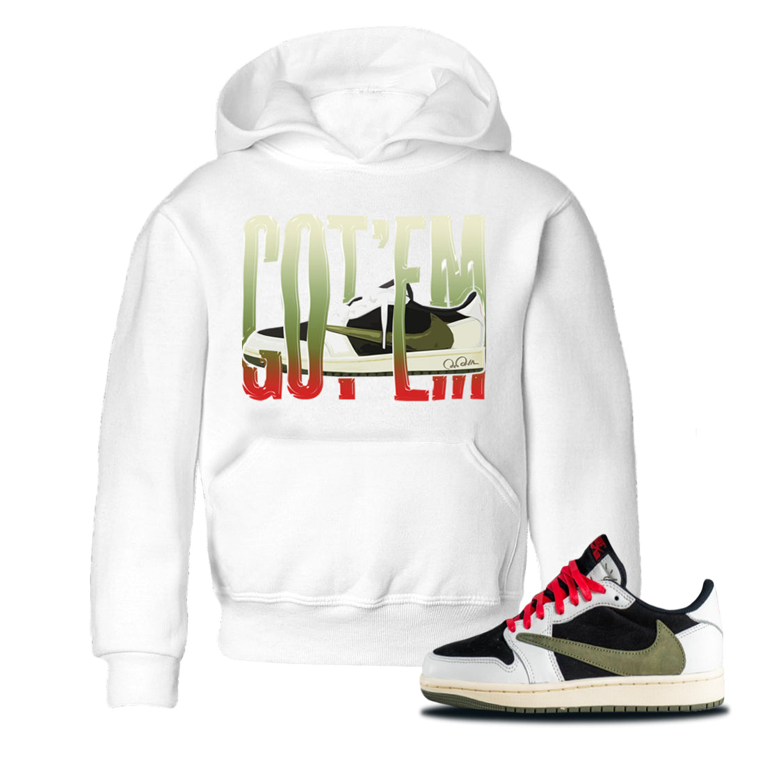Wiggling Gotem Kids Tops - Air Jordan 1 Travis Scott Olive