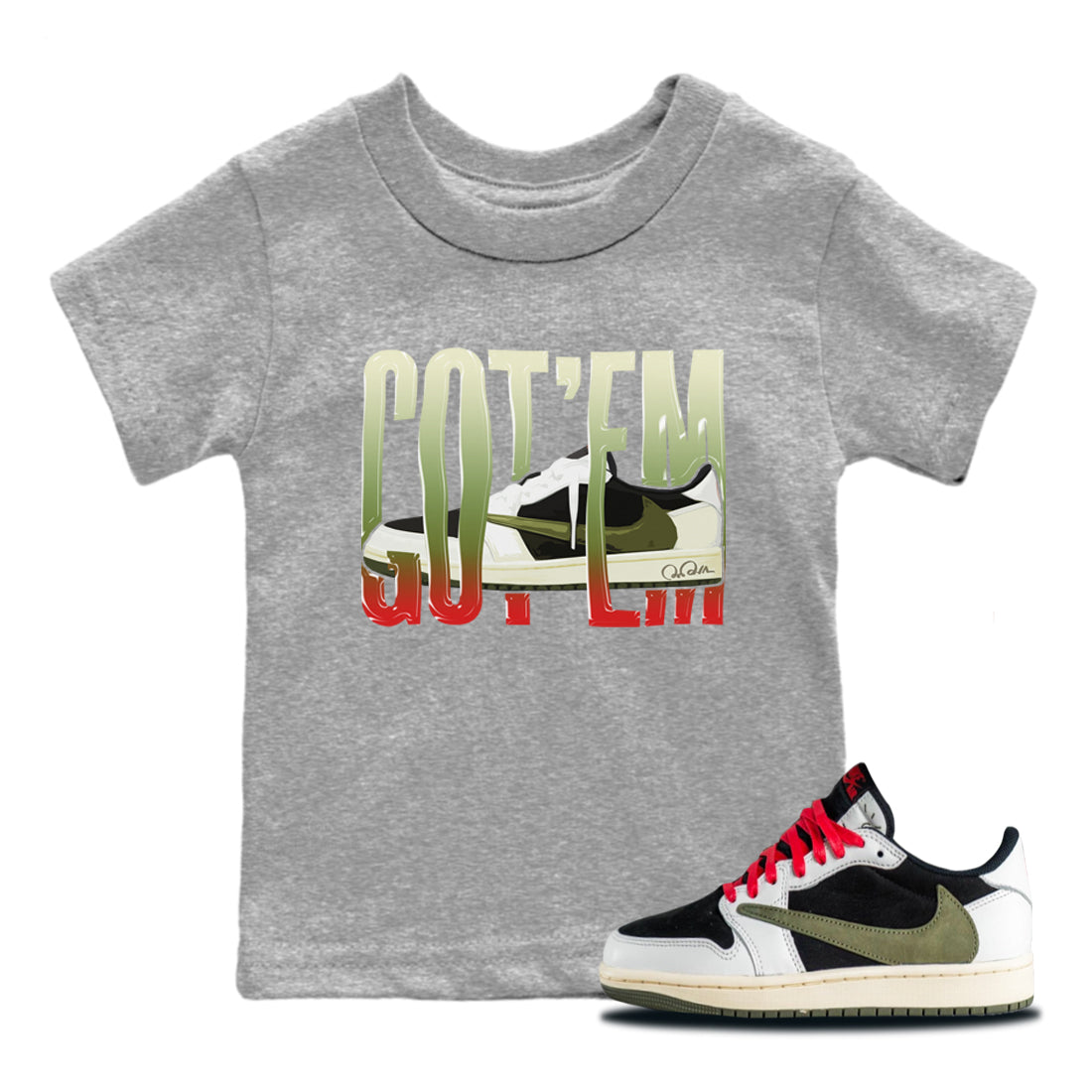 Wiggling Gotem Kids Tops - Air Jordan 1 Travis Scott Olive