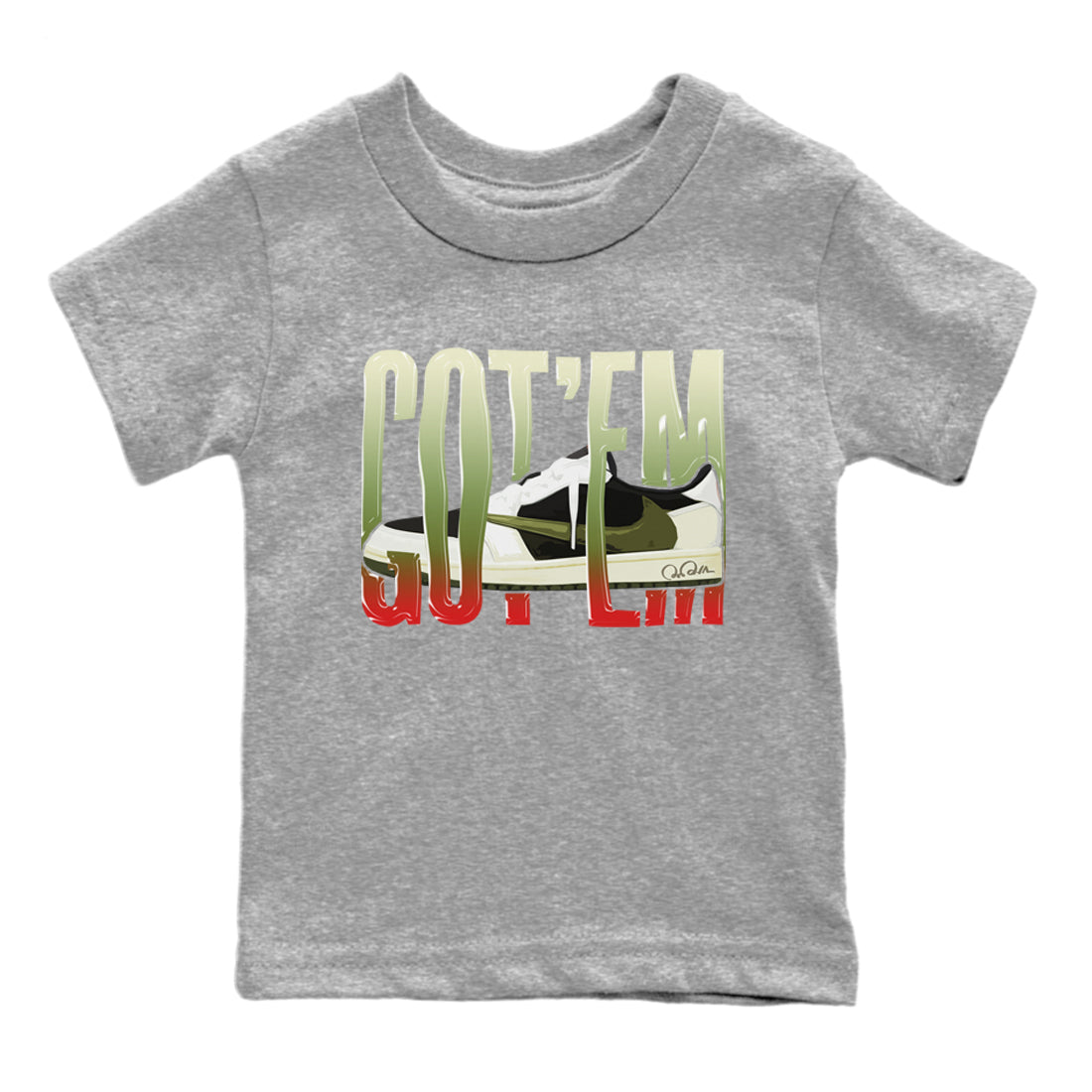 Wiggling Gotem Kids Tops - Air Jordan 1 Travis Scott Olive